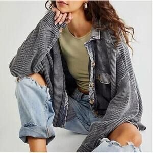 FREE PEOPLE | FP One Scout Gray Oversize Waffle  Thermal Shacket Small